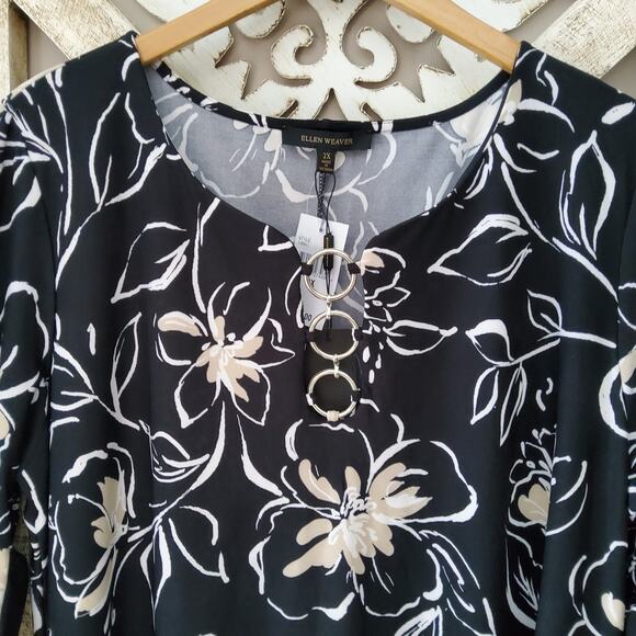 Ellen Weaver Women's Plus Bell Sleeve 3 Ring Shift Floral A-Line Midi Dress - Picture 2 of 6